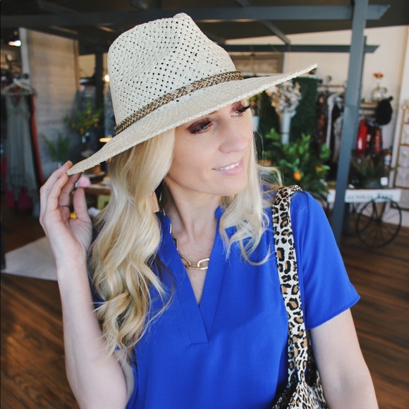 Throwing Shade Panama Hat w/Bead Trim-Natural - Picture 3 of 5